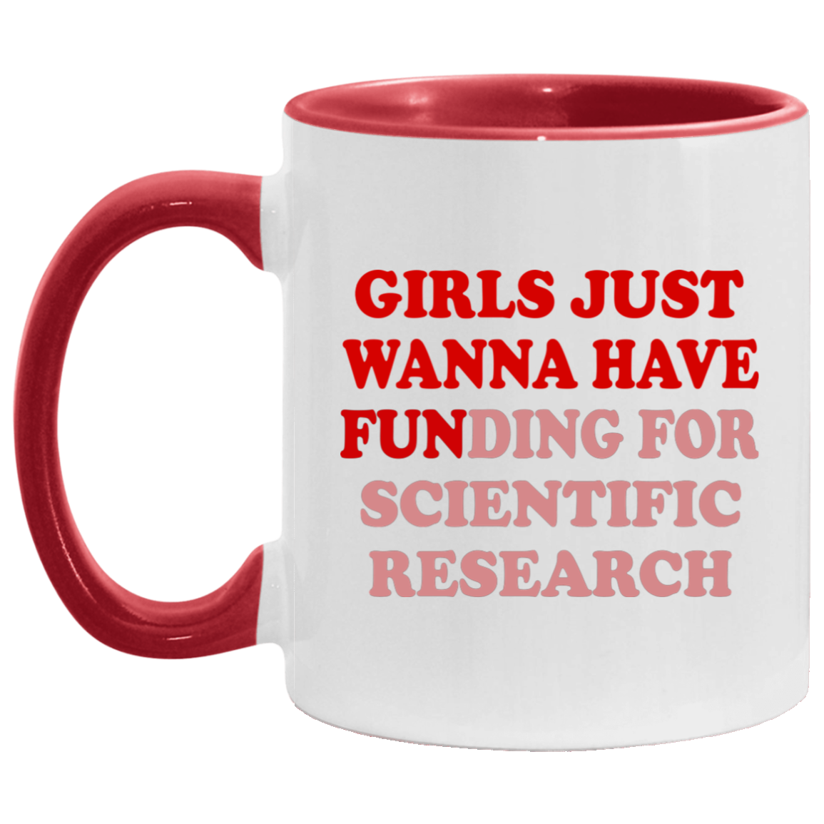 Girls Just Wanna Have Funding For Scientific Research Accent Mug, White/Red, 11 oz. Accent Mug
