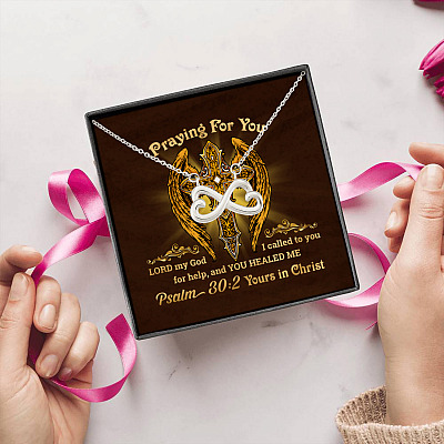 Alternative view of Praying For You Lord My God I Called To You For Help Psalm 30 2 Infinity Heart Pendant Necklace