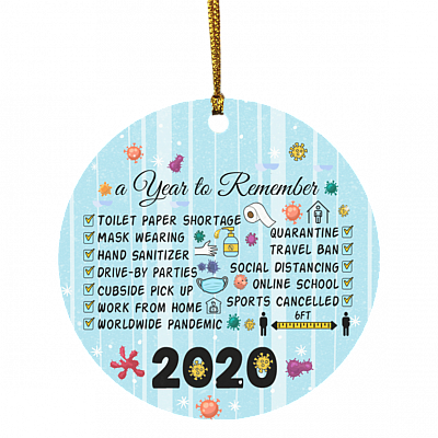 Remembering 2020 Year of Quarantine Funny Christmas Flat Holiday Circle Ornament, White, Circle Ornament