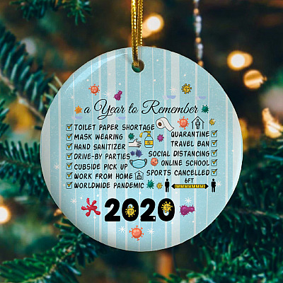 Alternative view of Remembering 2020 Year of Quarantine Funny Christmas Flat Holiday Circle Ornament