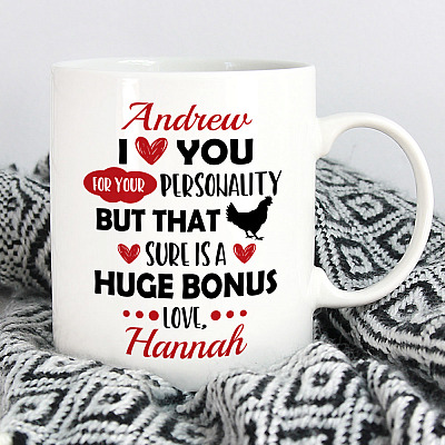 Alternative view of Personalized I Love You For Your Personality But That Dick Sure Is A Huge Bonus Ceramic Coffee Mug - Beer Stein