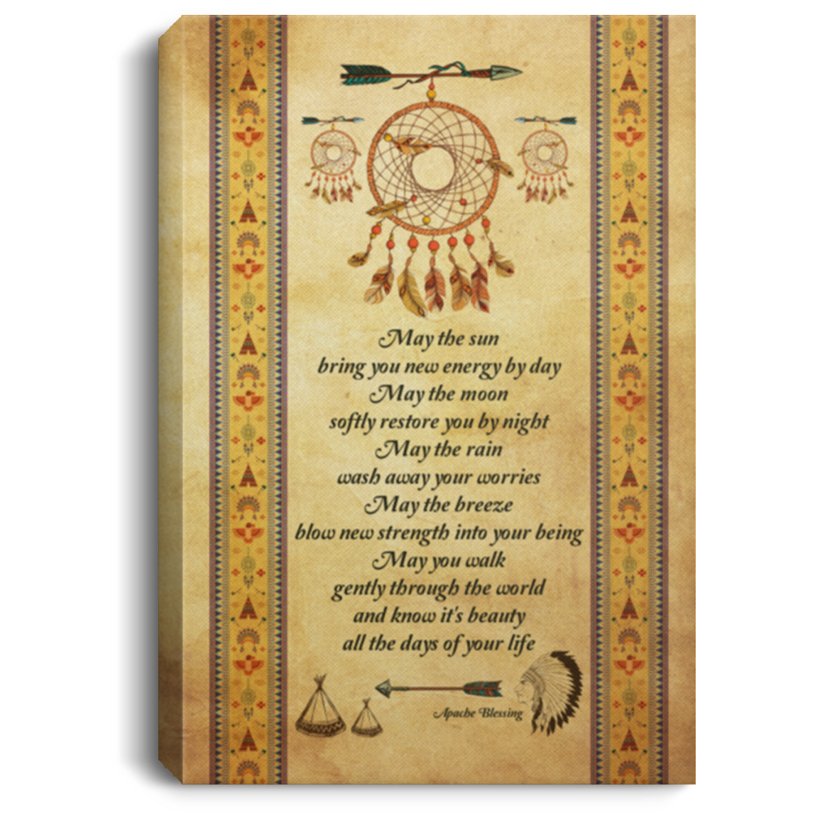May The Sun Bring You New Energy By Day Wrapped Framed Canvas Prints - Apache Blessing Unframed Poster, White, 0.75'' Framed Canvas