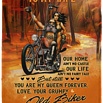 To My Wife Grumpy Old Biker Blanket, White, Cozy Plush Fleece Blanket - 30x40