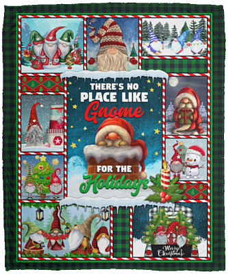 There's No Place Like Gnome Fleece Blanket - Premium Sherpa Blanket - Woven Blanket - Christmas Blanket Gift, White, Cozy Plush Fleece Blanket - 50x60
