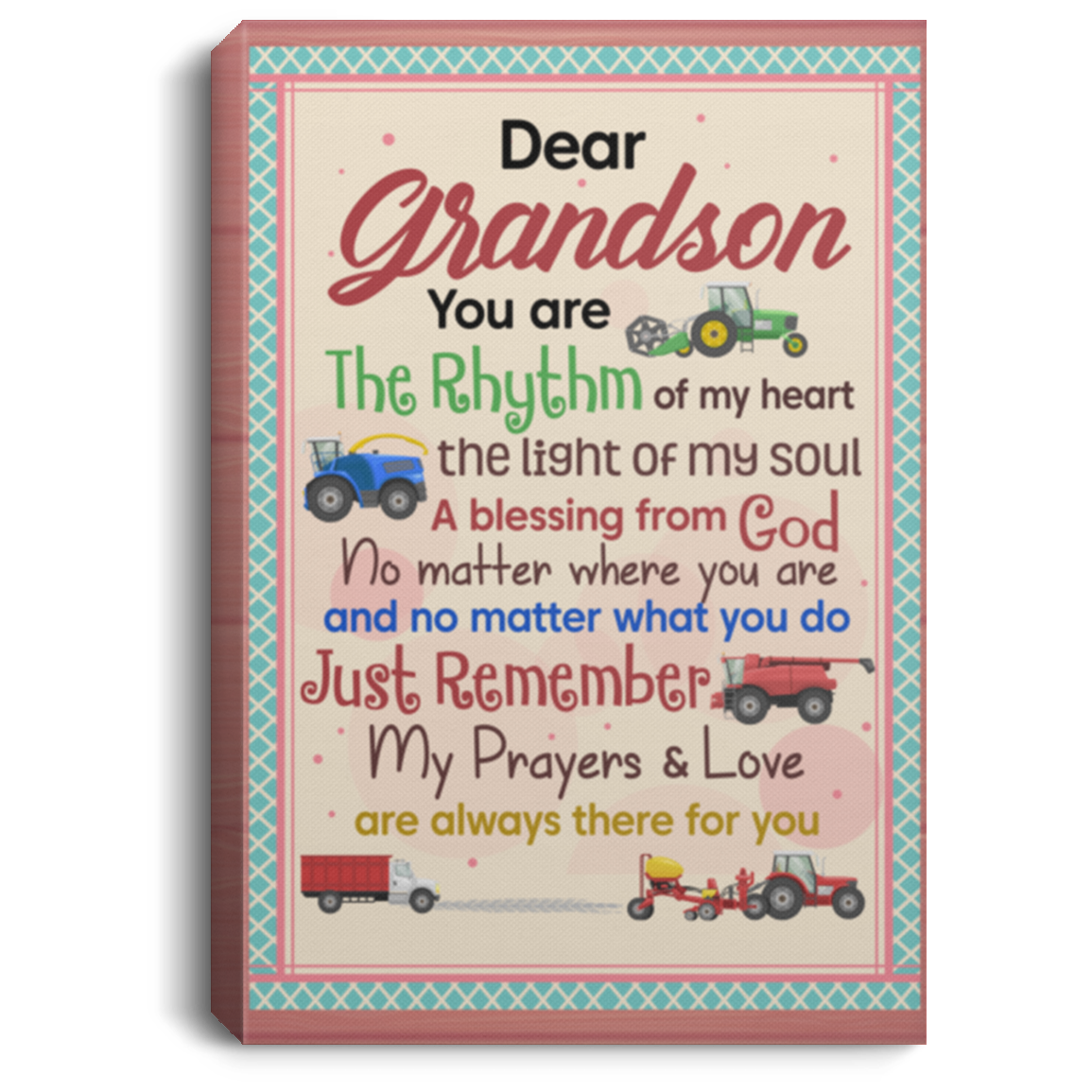 Dear Grandson The Rhythm Of My Heart The Light Construction Trucks Framed Canvas Prints - Unframed Poster, White, 0.75'' Framed Canvas