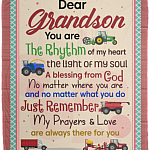 Dear Grandson The Rhythm Of My Heart The Light Construction Trucks Fleece Blanket - Premium Sherpa Blanket, White, Cozy Plush Fleece Blanket - 50x60