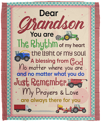 Dear Grandson The Rhythm Of My Heart The Light Construction Trucks Fleece Blanket - Premium Sherpa Blanket, White, Cozy Plush Fleece Blanket - 50x60