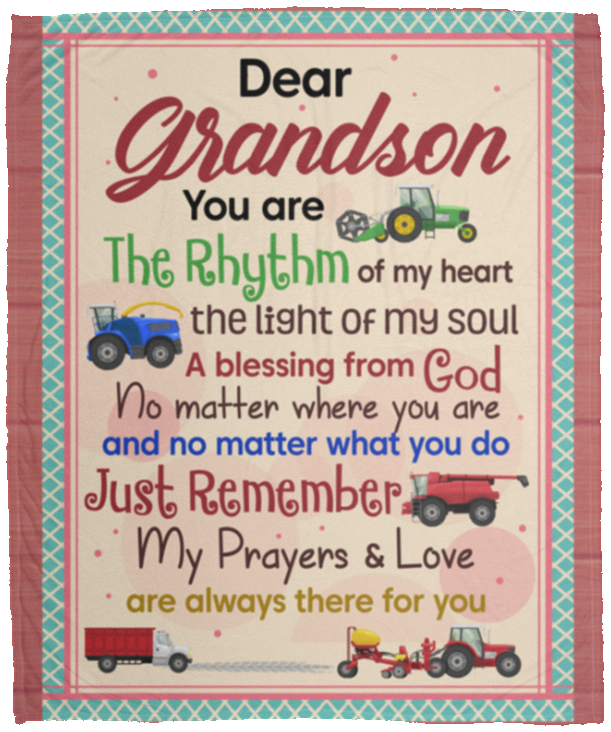 Dear Grandson The Rhythm Of My Heart The Light Construction Trucks Fleece Blanket - Premium Sherpa Blanket, White, Cozy Plush Fleece Blanket - 50x60
