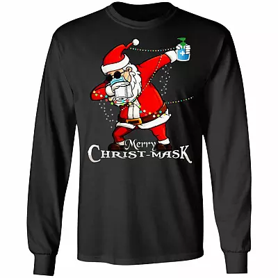 Funny Merry Christ-mask Santa Dabbing Wearing Mask Christmas Gift Sweatshirt - Long Sleeve Shirt, Black, Long Sleeve