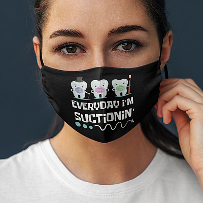 Alternative view of Every Day I'm Suctioning Resuable Washable Custom Printed Cloth Face Mask - Funny Dental Hygenist Mask
