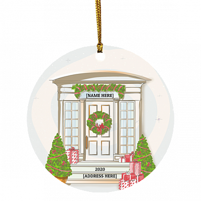 Personalized White Door Family Christmas Circle Ornament - New Home Holiday Decoration Gift, White, Circle Ornament