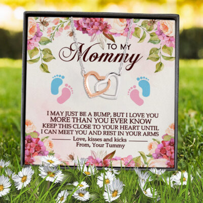 To My Mommy I May Just Be A Bump But I Love You More Than You Ever Know Interlocking Hearts Pendant Necklace