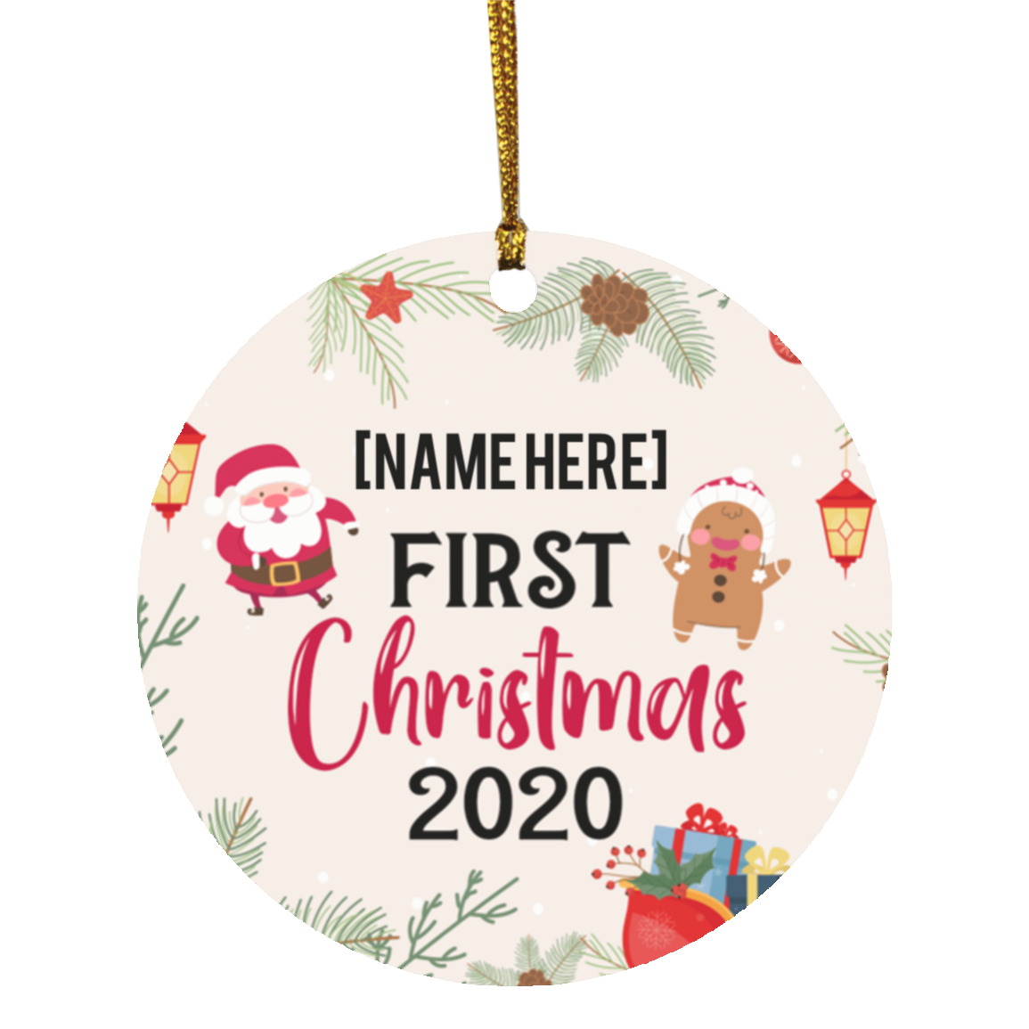 Personalized Baby First Christmas Decorative Christmas Ornament Keepsake - Holiday Flat Circle Ornament, White, Circle Ornament