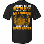 I Asked God To Make Me A Better Man He Sent Me My Grandson I Asked God For An Angel Print On Back T-Shirt Only, Black, Unisex T-Shirt