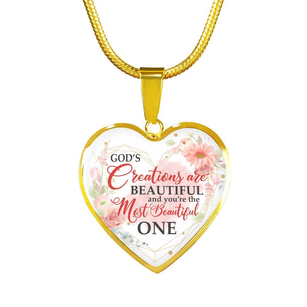 God's Creations Are Beautiful and You're The Most Beautiful One Floral Heart Pendant Necklace - Heart Luxury Necklace (Gold Plated)