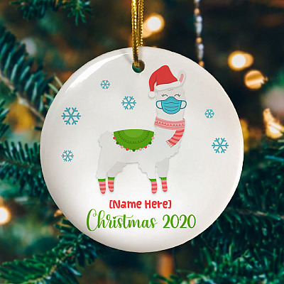 Alternative view of Personalized Llama Christmas Decorative Christmas Ornament - Holiday Flat Circle Ornament Gifts