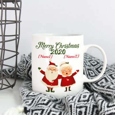 Alternative view of Personalized Santa and Mrs Claus Funny Santa Wearing Mask Christmas Ceramic Coffee Mug - Water Bottle