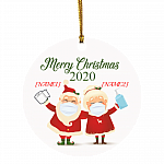 Personalized Santa And Mrs Claus Funny Santa Wearing Mask Christmas Flat Holiday Heart Ornament, White, Circle Ornament