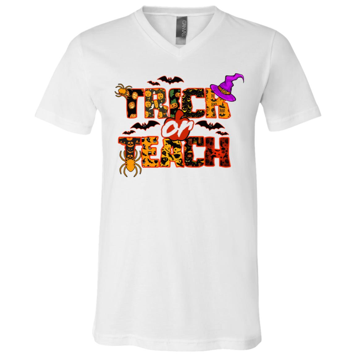 Trick or Treat Funny Teacher Gift T-Shirt - V-Neck Tee, White, V-Neck T-Shirt Trick or Treat Funny Teacher Gift T-Shirt - V-Neck Tee, White, V-Neck T-Shirt