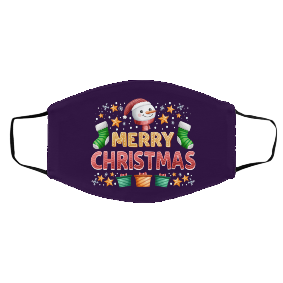 Merry Christmas Washable Reusable Custom Printed Cloth Face Mask Cover - Quarantine Christmas 2020 Face Mask, White, Cloth Face Cover – Medium/Large