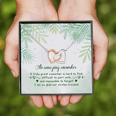 A Truly Great Coworker Is Hard To Find Farewell Gift Interlocking Hearts Pendant Necklace
