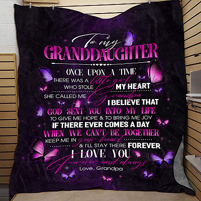 Alternative view of Grandpa To My Granddaughter Once Upon A Time There Was A Little Girl Who Stole My Heart Fleece Blanket-Mink Blanket