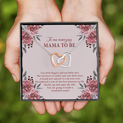 Ten Little Fingers and Ten Little Toes Wonderful Mom to Be Interlocking Heart Pendant Necklace
