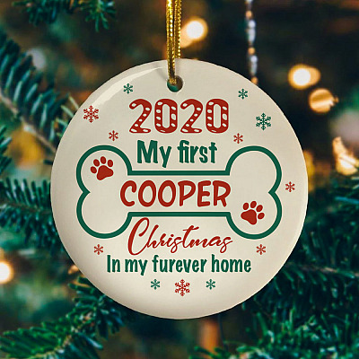 Alternative view of Personalized 2020 My First Christmas In My Forever Home Dog's First Christmas Circle Christmas Ornament Keepsake
