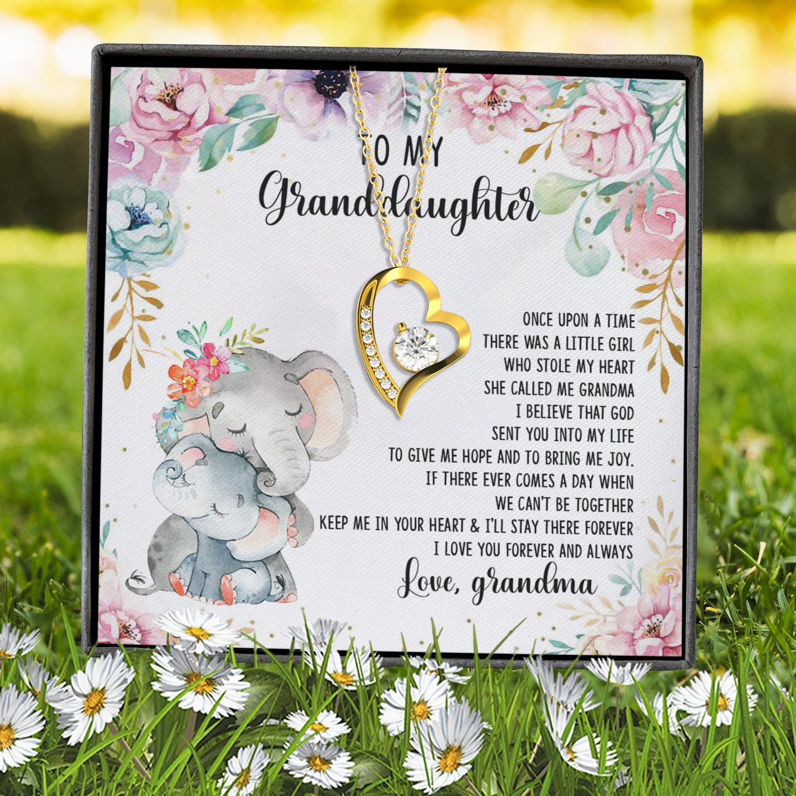 3VT. Grandma To My Granddaughter Elephant Forever Love Necklace (Gold) 7