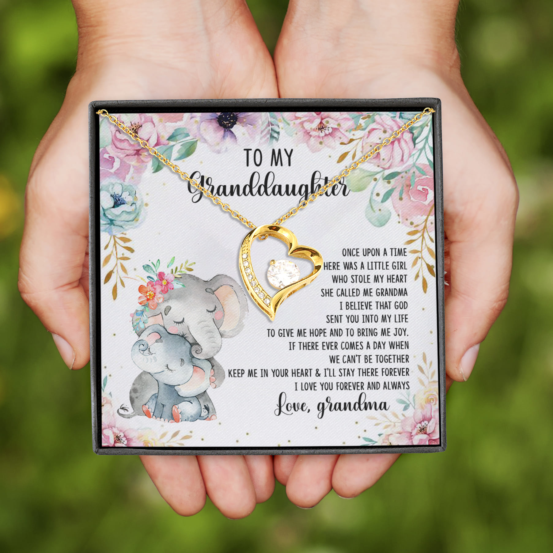 3VT. Grandma To My Granddaughter Elephant Forever Love Necklace (Gold)