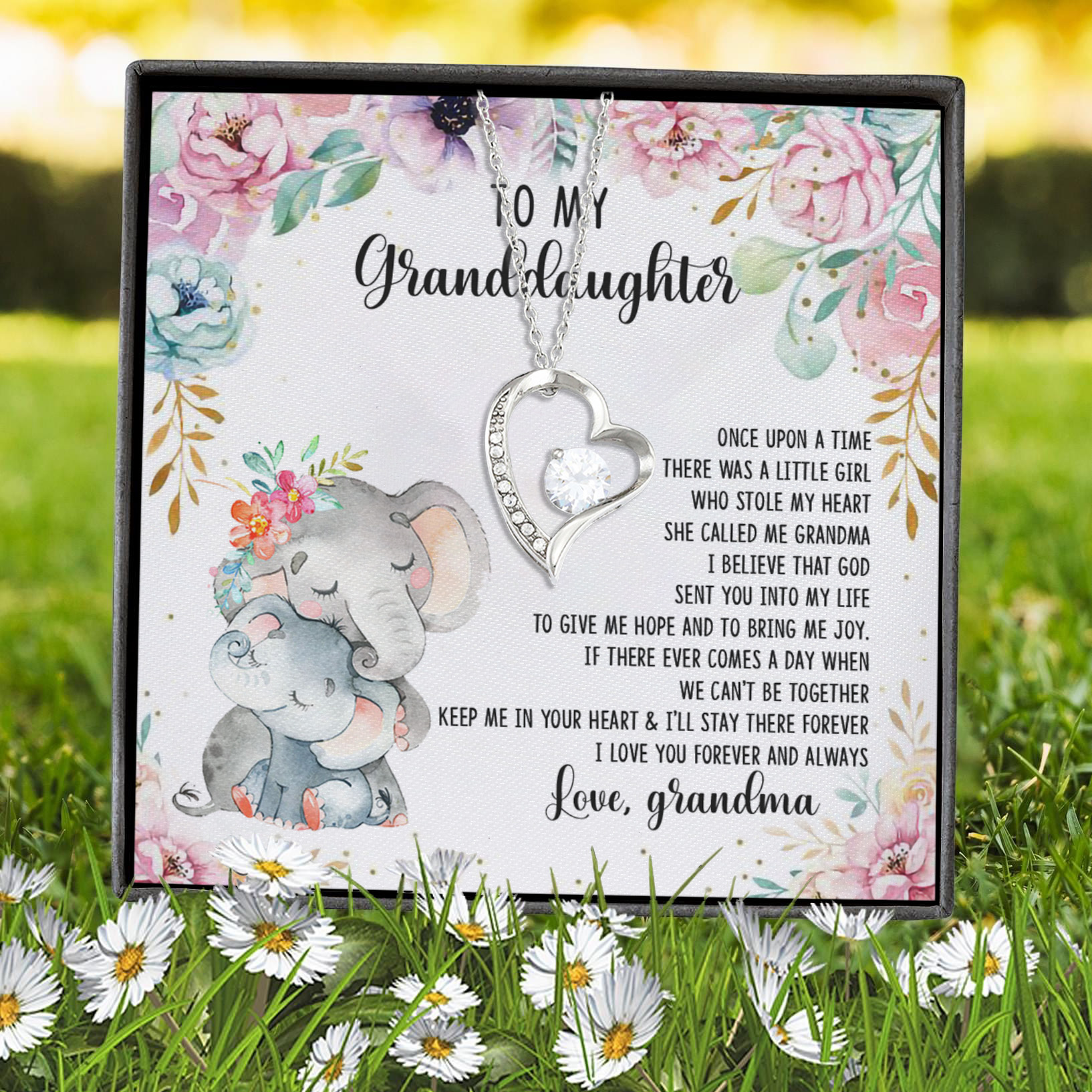 3VT. Grandma To My Granddaughter Elephant Forever Love Necklace (Silver) 7