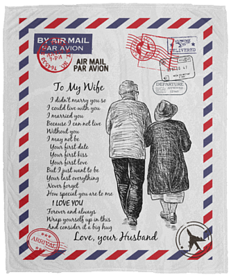 Airmail To My Wife Love Your Husband Letters Fleece Blanket - Premium Sherpa Blanket - Woven Blanket, White, Cozy Plush Fleece Blanket - 50x60