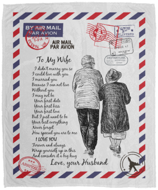 Airmail To My Wife Love Your Husband Letters Fleece Blanket - Premium Sherpa Blanket - Woven Blanket, White, Cozy Plush Fleece Blanket - 50x60