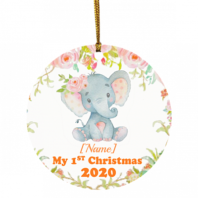 Personalize My First Christmas 2020 Decorative Christmas Ornament - Holiday Flat Circle Ornament - Baby Ornament, White, Circle Ornament
