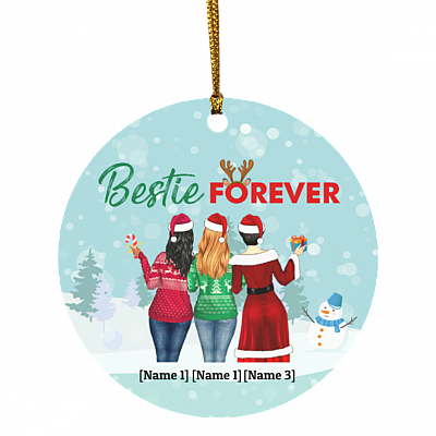 Personalized Besties Christmas Ornament Bestie Forever Decorative Christmas Ornament - Circle Ornament, White, Circle Ornament