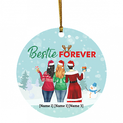 Personalized Besties Christmas Ornament Bestie Forever Decorative Christmas Ornament - Circle Ornament, White, Circle Ornament