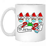 Personalized Family of 4 Quarantine Wearing Mask Christmas Flat Holiday Circle Ornament, White, 11 oz. White Mug