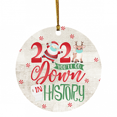 2020 You'll Go Down In History Funny Christmas Quarantined Circle Ornament Keepsake, White, Circle Ornament