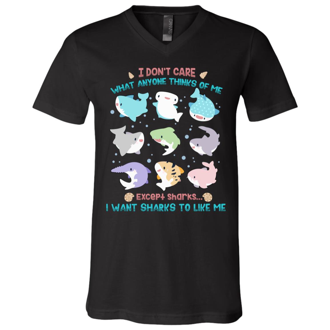 I Don't Care What Anyone Thinks Of Me Except Sharks T-Shirt - V-Neck Shirt - Funny Shark Lover Gifts, Black, V-Neck T-Shirt I Don't Care What Anyone Thinks Of Me Except Sharks T-Shirt - V-Neck Shirt - Funny Shark Lover Gifts, Black, V-Neck T-Shirt