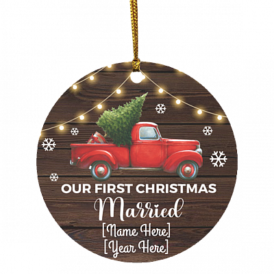 Personalized Our First Christmas Married 2020 Decorative Christmas Ornament - Holiday Flat Circle Ornament, White, Circle Ornament