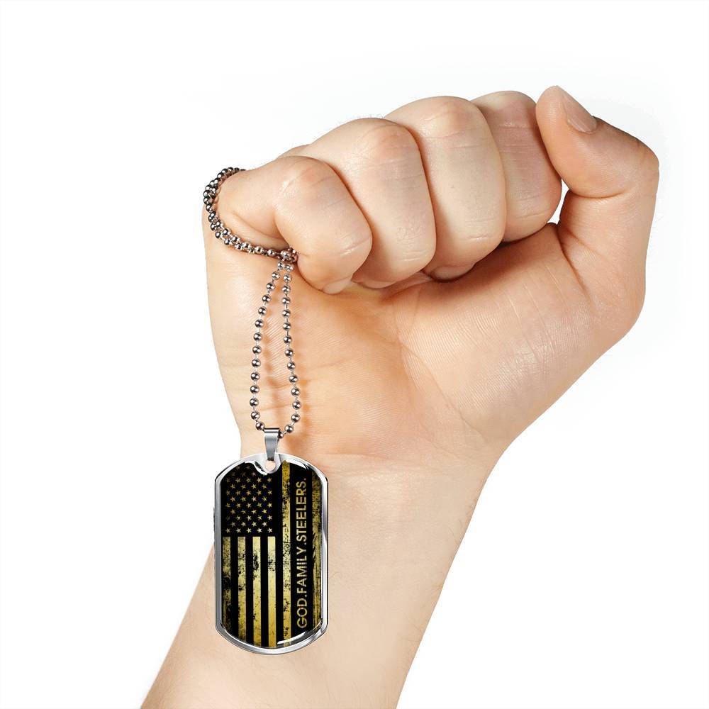 God Family Badass Veteran Dog Tag Pendant Necklace - US Veteran Gifts - Dog Tag (Silver)