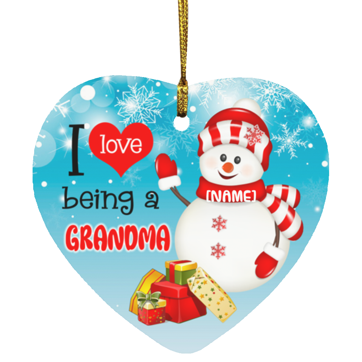 Personalized I Love I Being A Grandma Grandmother Gift Christmas Flat Holiday Heart Ornament Keepsake, White, SUBORNH Heart Ornament