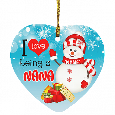 Personalized I Love I Being A Nana Grandmother Gift Christmas Flat Holiday Heart Ornament Keepsake, White, SUBORNH Heart Ornament