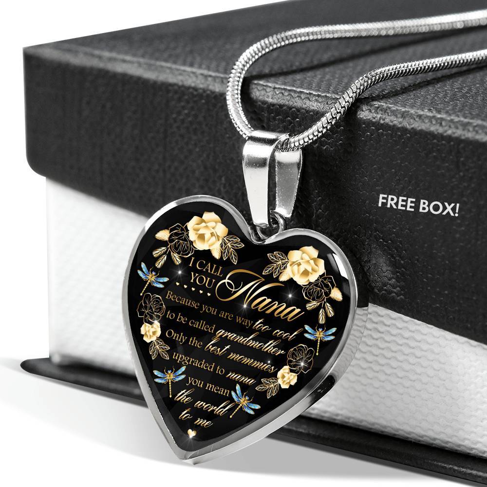 Dragonfly I Call You Nana Because You Are Way Too Cool To Be Called Grandmother Luxury Heart Pendant Necklace - Heart Luxury Necklace (Silver)