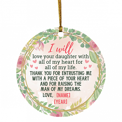 Personalized Christmas Ornament for Mother of Bride Mother in Law Gift Flat Holiday Circle Ornament Keepsake, White, Circle Ornament
