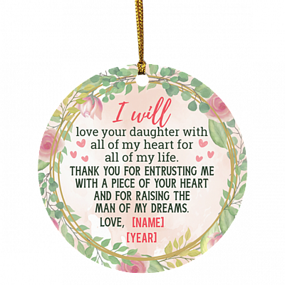 Personalized Christmas Ornament for Mother of Bride Mother in Law Gift Flat Holiday Circle Ornament Keepsake, White, Circle Ornament