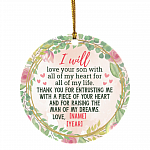 Personalized Christmas Ornament for Mother of Groom Mother in Law Gift Flat Holiday Circle Ornament Keepsake, White, Circle Ornament