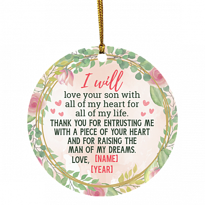 Personalized Christmas Ornament for Mother of Groom Mother in Law Gift Flat Holiday Circle Ornament Keepsake, White, Circle Ornament
