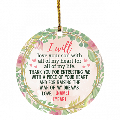 Personalized Christmas Ornament for Mother of Groom Mother in Law Gift Flat Holiday Circle Ornament Keepsake, White, Circle Ornament