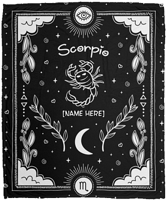 Personalized Scorpio Zodiac Horoscope Premium Sherpa Blanket - Astrology Lovers Scorpion Woven Blanket Gifts, White, Cozy Plush Fleece Blanket - 50x60